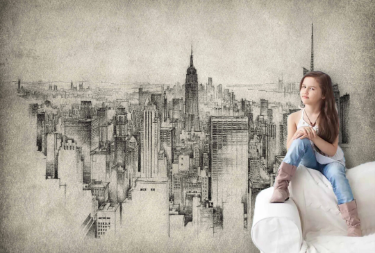 City Architecture Gray Contemporary Wallpaper contemporary street art wall mural for creative room or feature wall