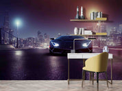 3D Black Sports Car City Night Scene Wallpaper Wall Mural Wall Decor Wall Art Wall Sticker Remoable Wallpaper
