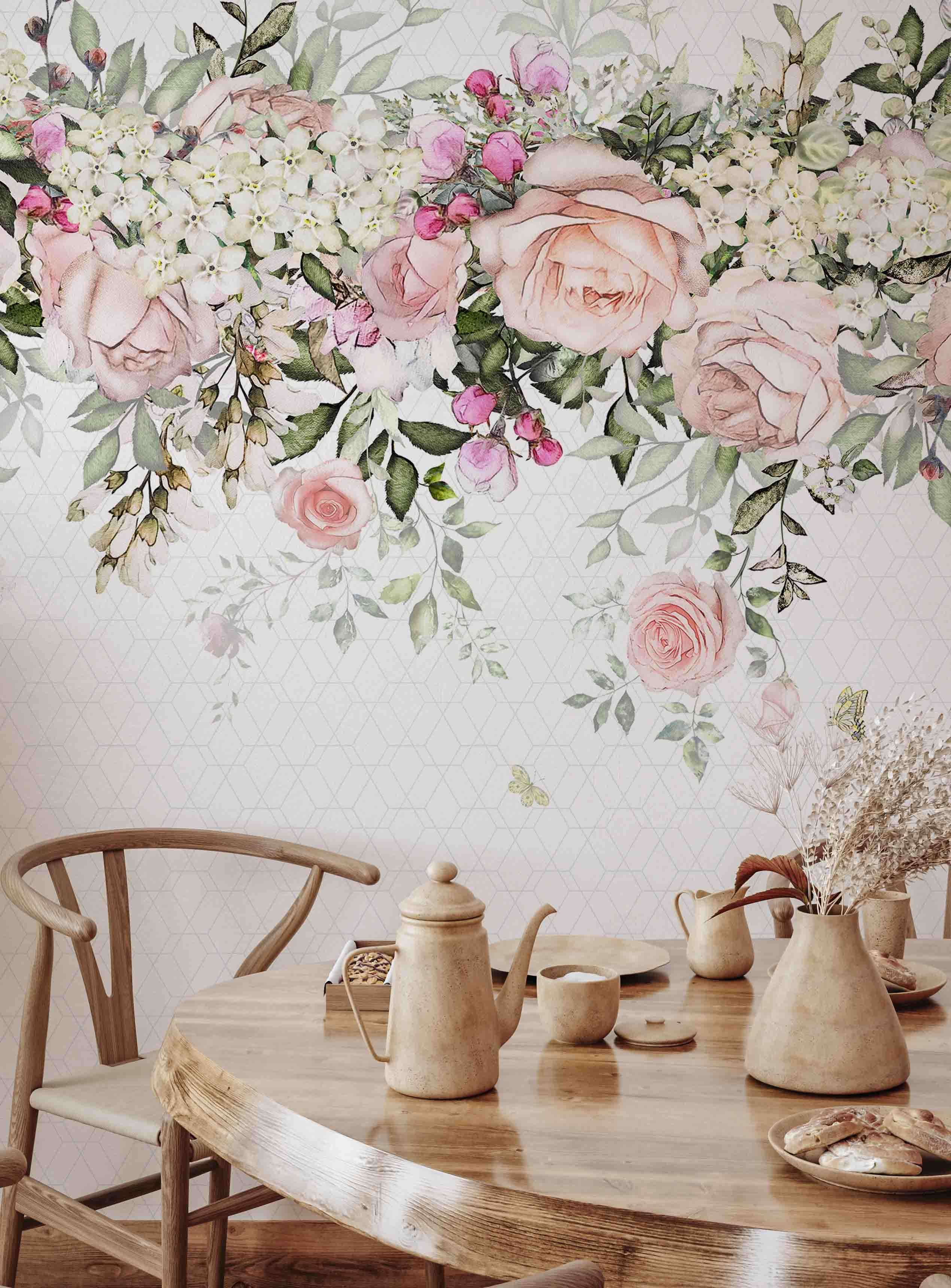 3D Watercolor Bloomy Floral Wall Mural 223