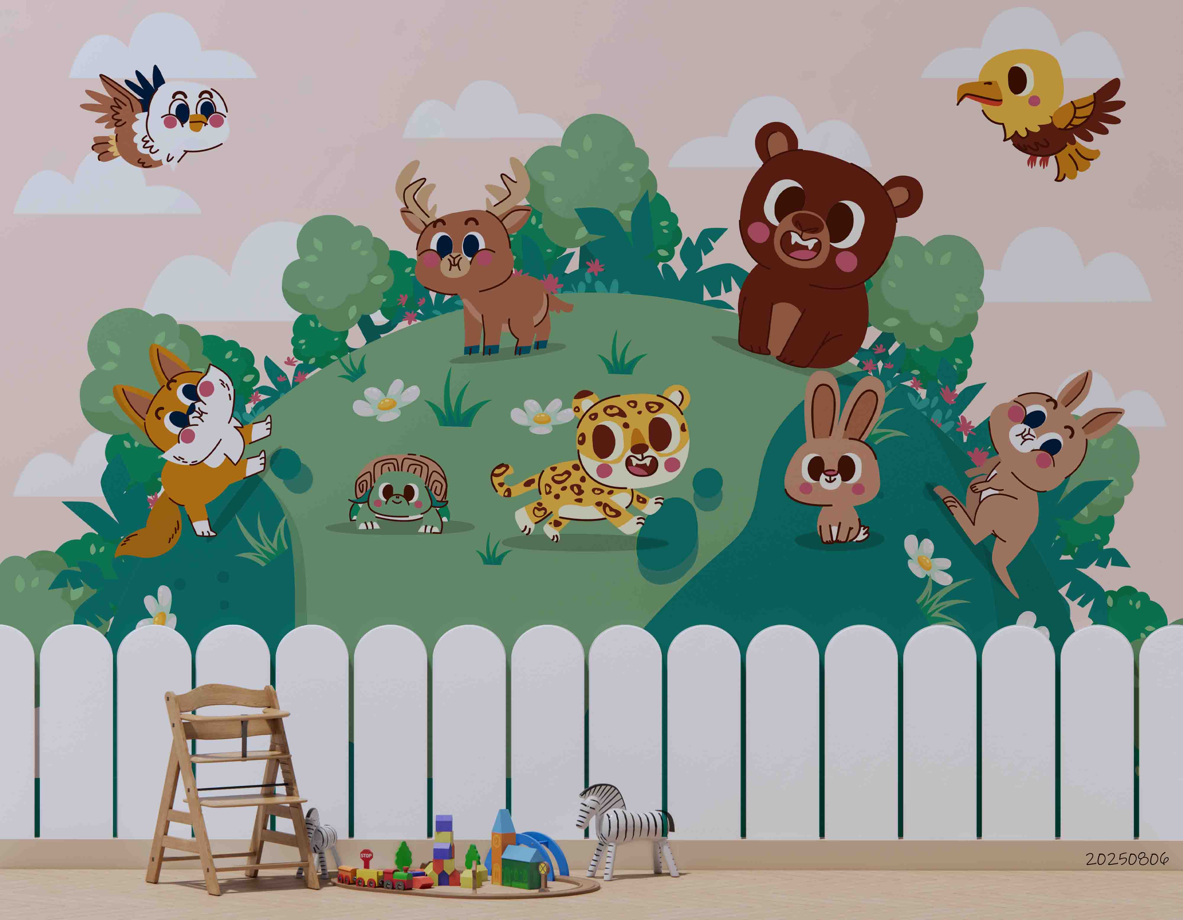3D Childcare Nursery School Cartoon Kids Animals Zoo Wall Mural Wallpaper JN 19