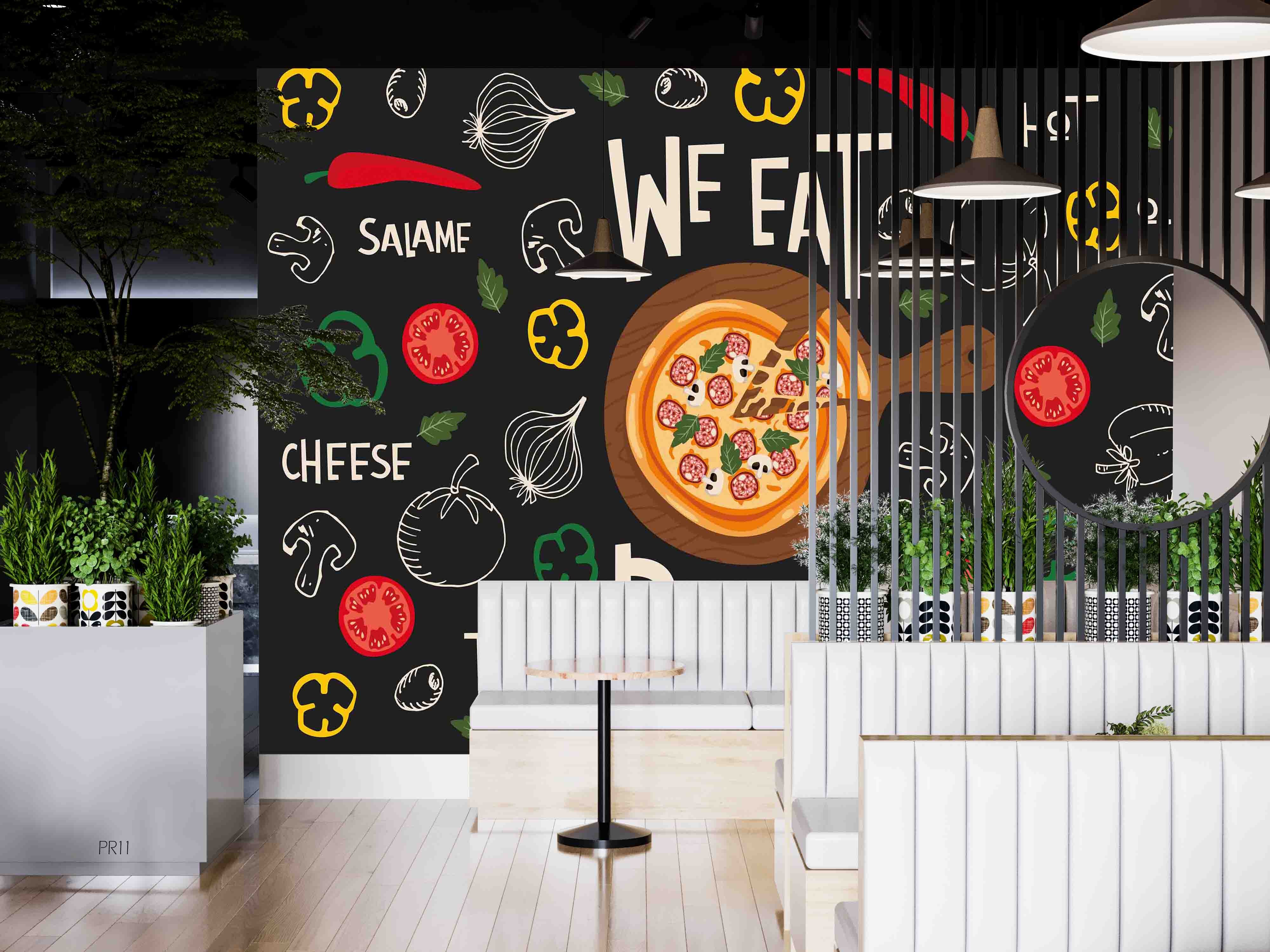 3D Vegetables Pizzeria Black Background Wall Mural Wallpaper GD 4926- Jess Art Decoration