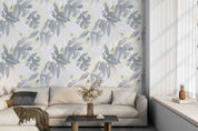 3D Green White Leaves Yellow Floral Light Yellow Background Wall Mural Wallpaper GD 5141- Jess Art Decoration