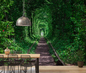 3D Railroad Summer Forest Green Trees Tunnel Wall Mural Wallpaper GD 3138- Jess Art Decoration