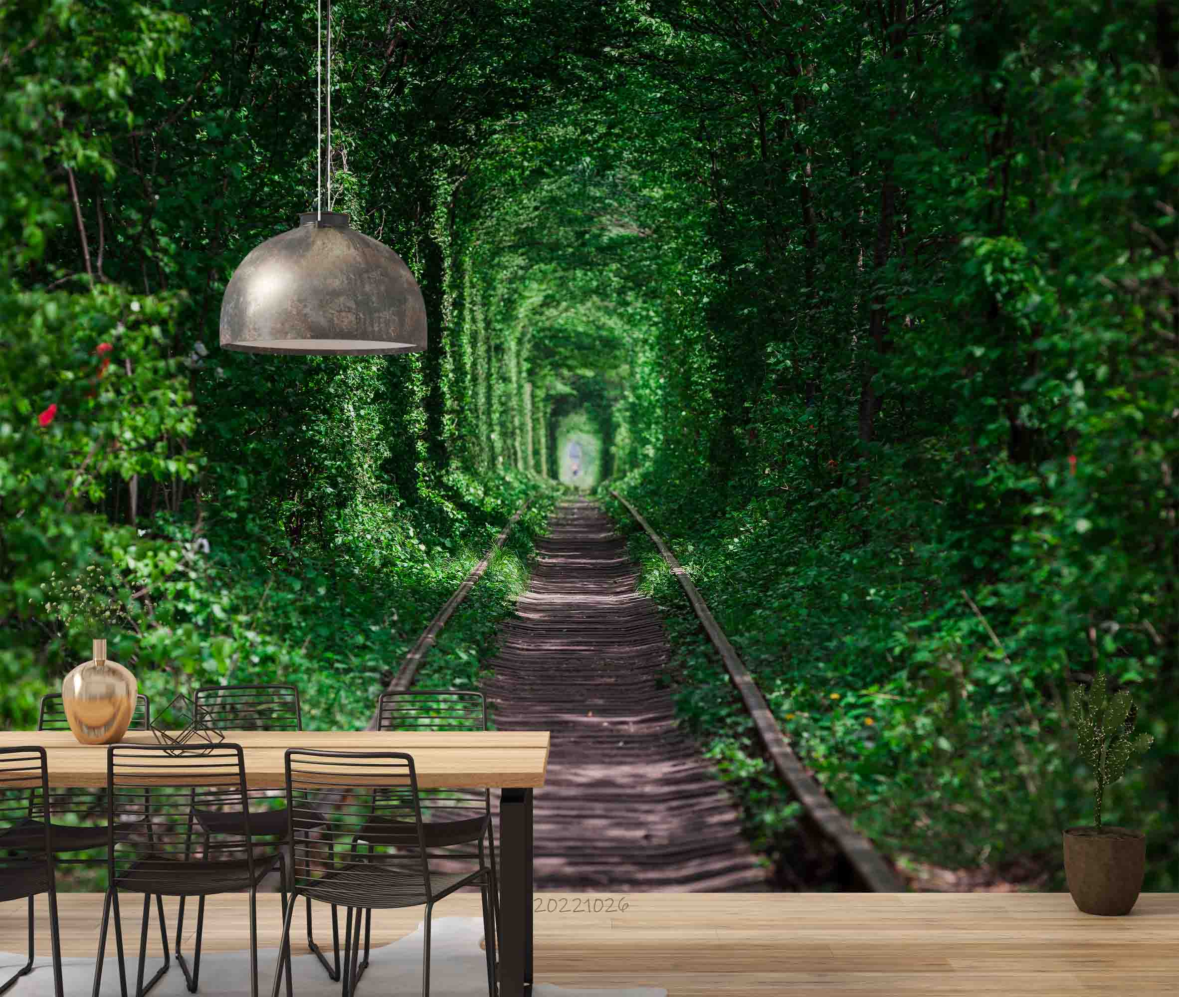 3D Railroad Summer Forest Green Trees Tunnel Wall Mural Wallpaper GD 3138- Jess Art Decoration