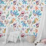 3D Animal Conch Starfish Sea Snail Sea Horse Wall Mural Wallpaper YXL 45