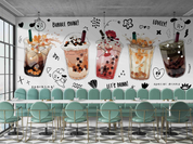 Milk Tea Letter Pearl Wallpaper cafe & food wall mural for cafe, restaurant or shop interior