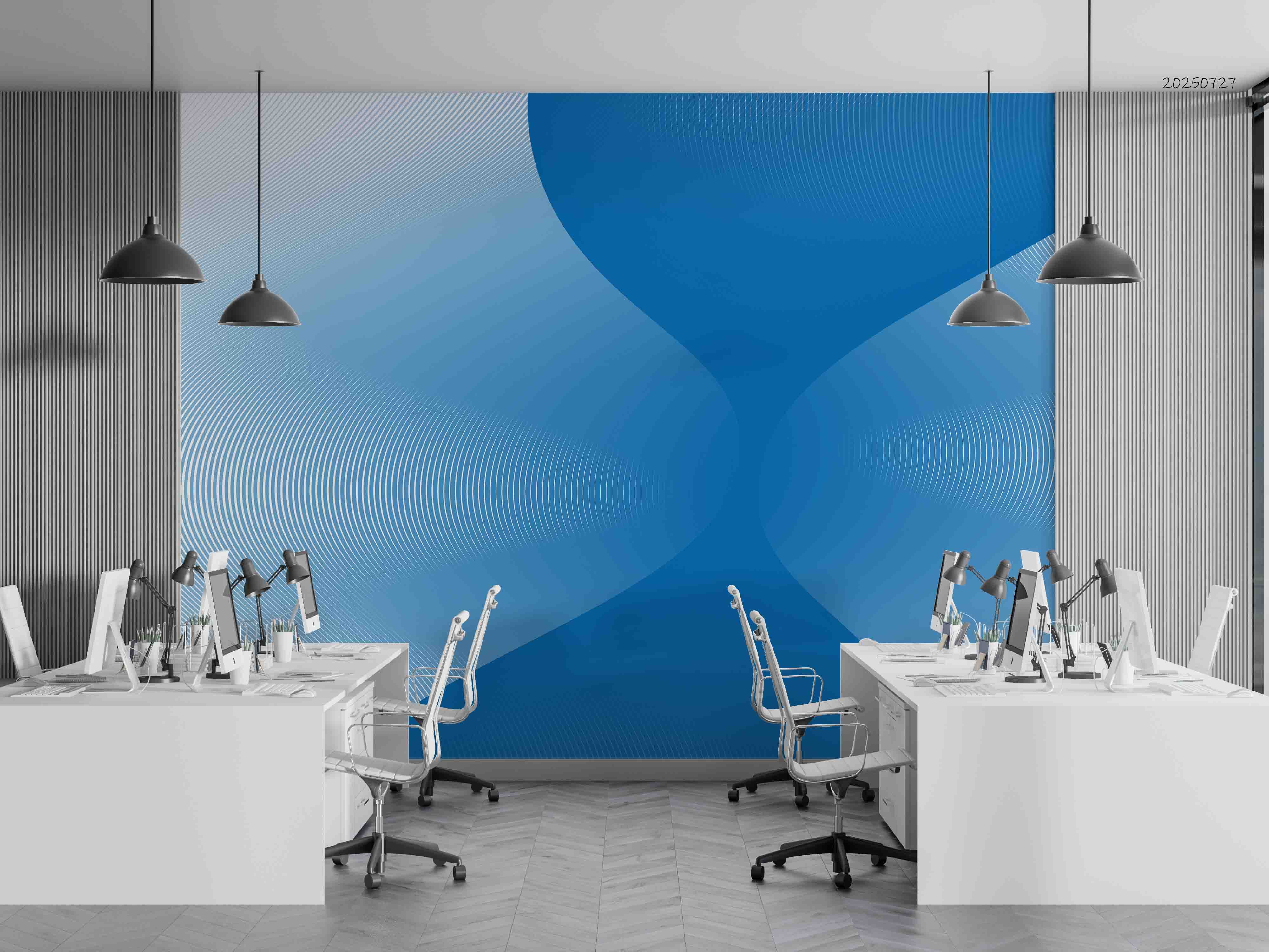 3D Office Business Commerce Blue Tosca Stripes Wall Mural Wallpaper 33