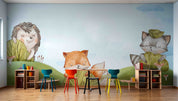 3D Childcare Nursery School Cartoon Animals Wall Mural Wallpaper JN