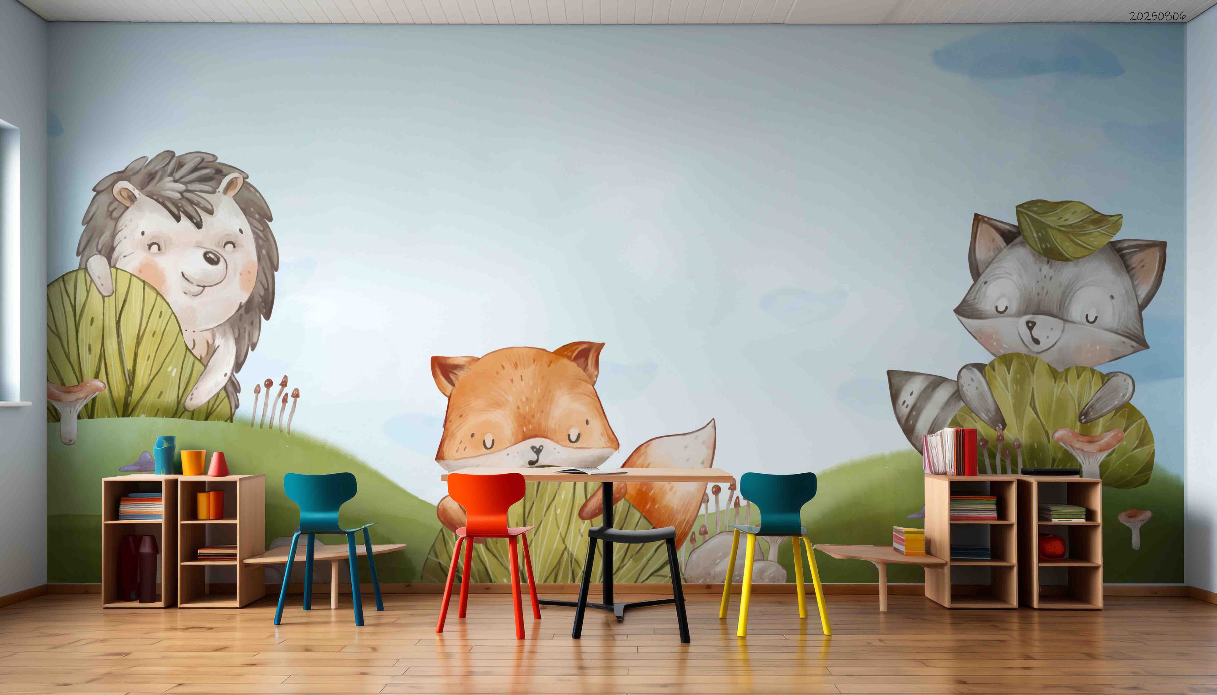 3D Childcare Nursery School Cartoon Animals Wall Mural Wallpaper JN