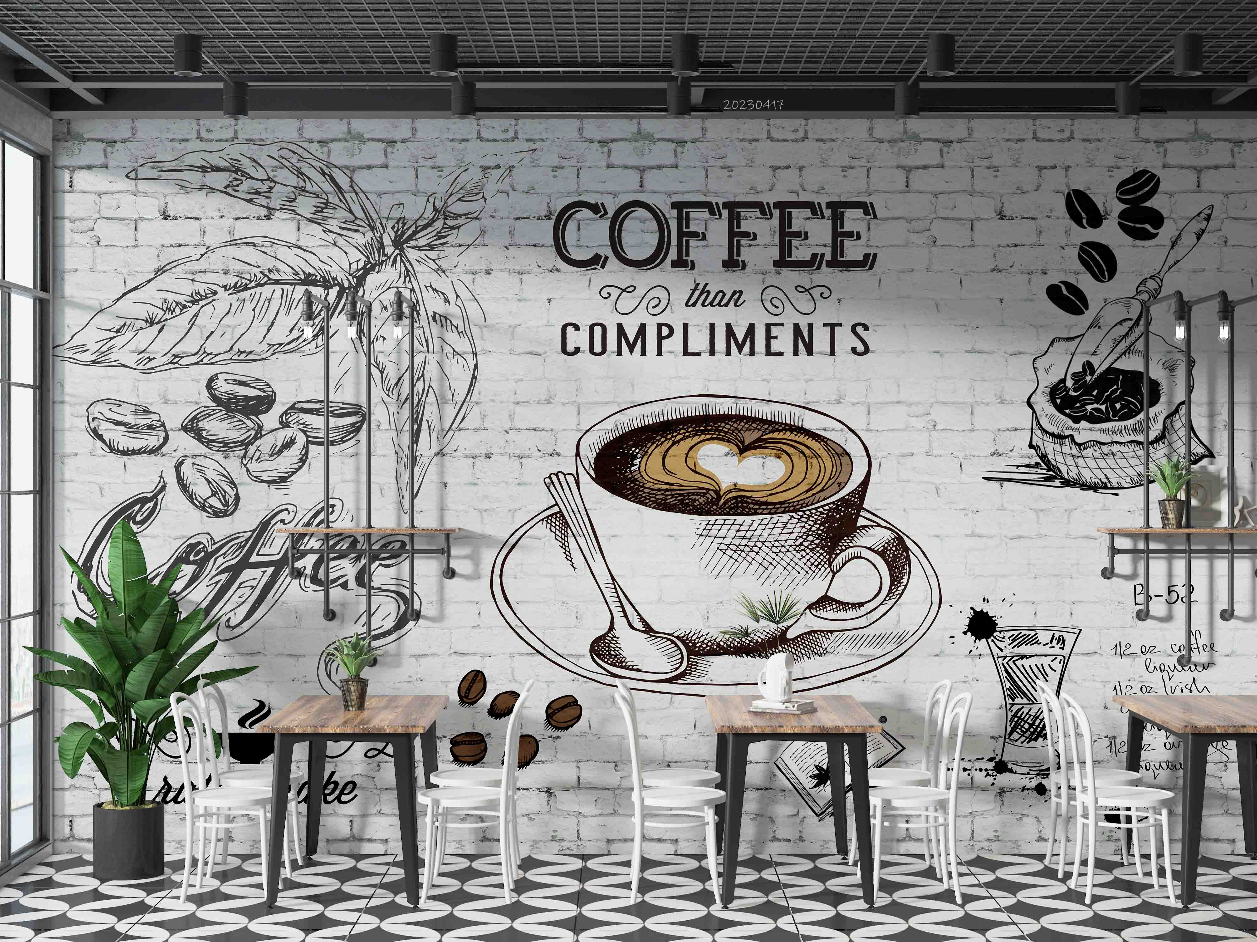 3D Vintage Hand Drawn Coffee Shop Background Wall Mural Wallpaper GD 5514- Jess Art Decoration