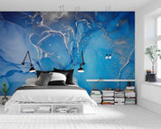 3D Bright Blue Marble bright blue marble artwork wall mural wallpaper for living room - view 2