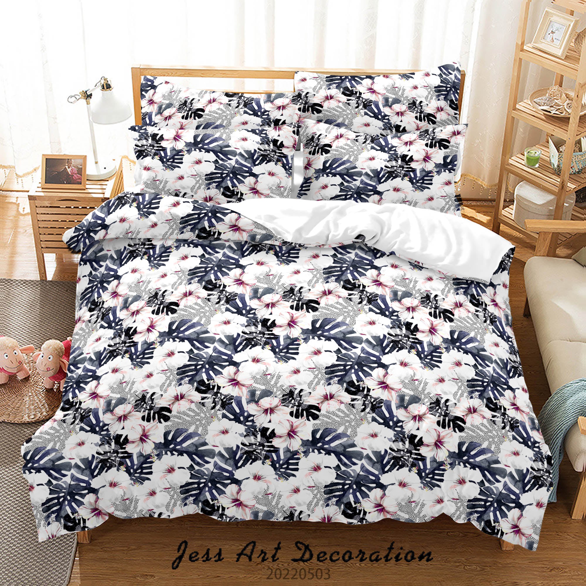 3D Floral Leaf Gray Quilt Cover Set Bedding Set Duvet Cover Pillowcase 518