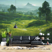 3D Forest Tree Mountain Grassland Sea Wall Mural Wallpaper YXL 741