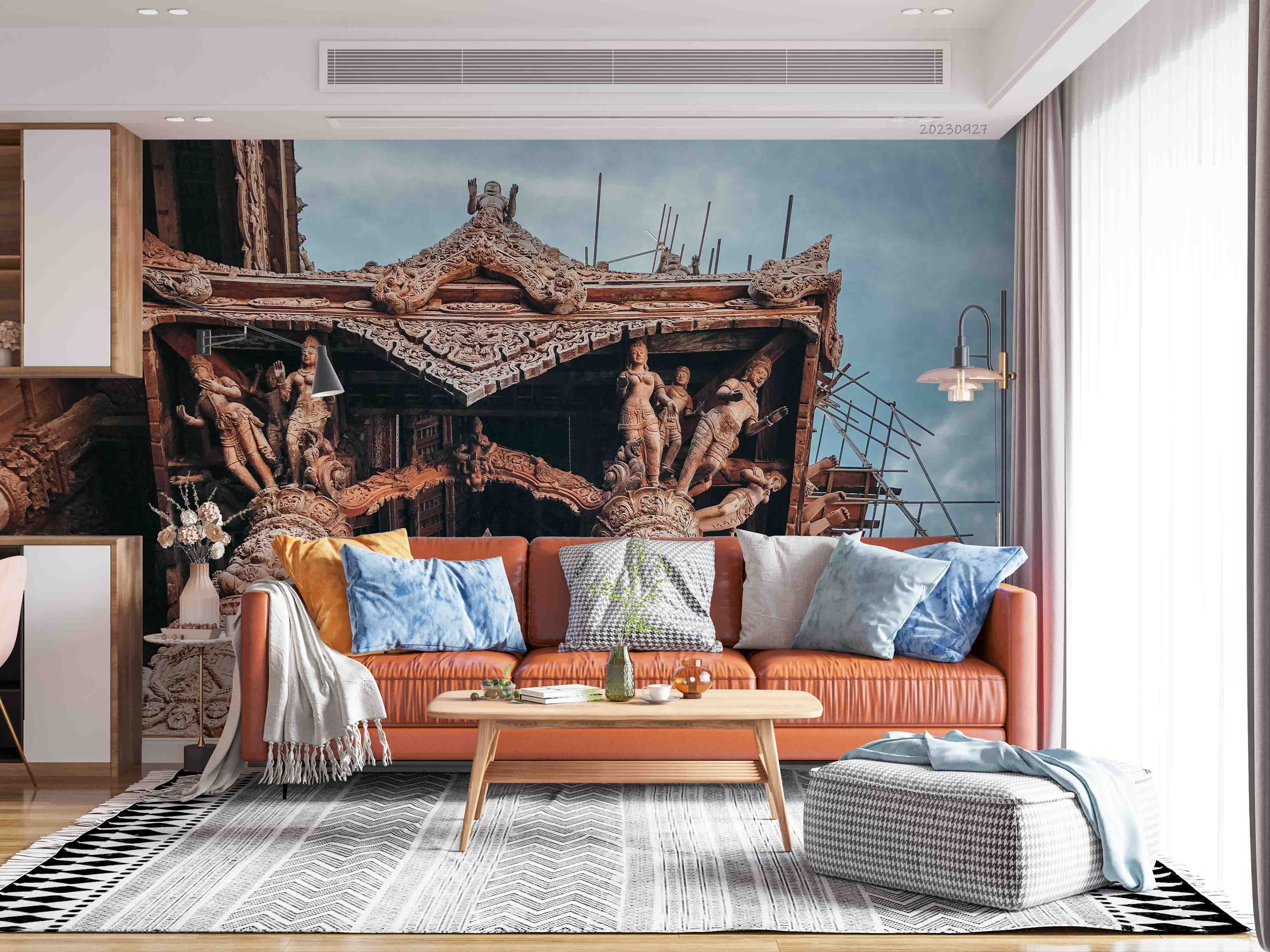 3D Architecture Relief Buddha Sky Wall Mural Wallpaper YXL 2447