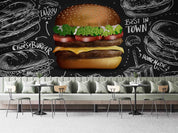 3D Restaurant Snack Bar Diner Fast Food Hamburger Cips Fried Chicken Wall Mural Wallpaper 2