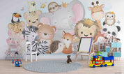 3D Childcare Nursery School Cartoon Kids Animals Wall Mural Wallpaper JN 54