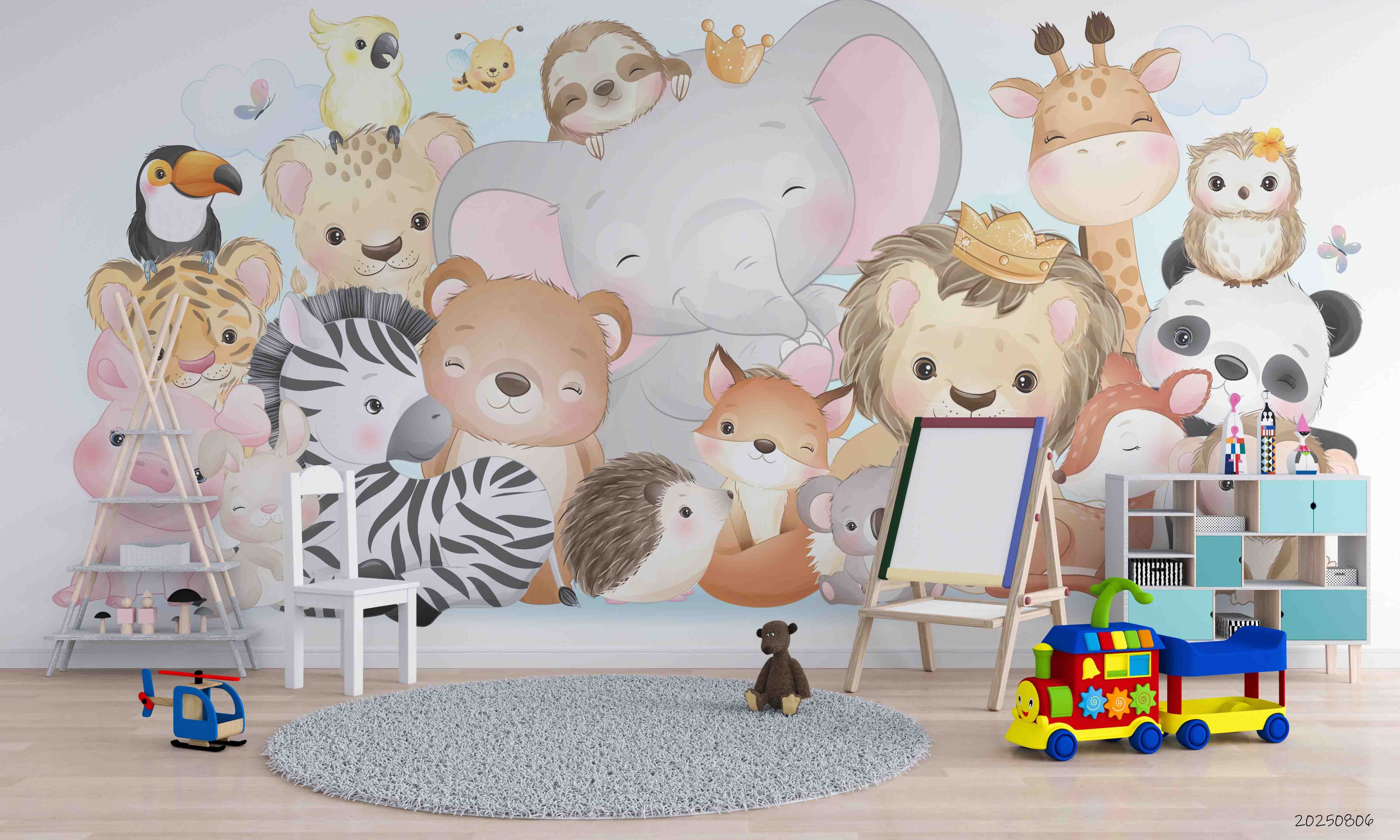 3D Childcare Nursery School Cartoon Kids Animals Wall Mural Wallpaper JN 54