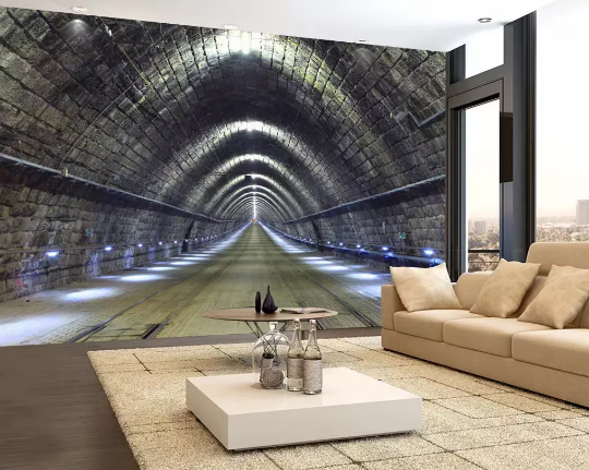 Tunnel Road Light Brick Urban Wallpaper urban graffiti wall mural for teen room, studio or feature wall