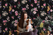 3D Vintage Floral Bouquet Black Background Wall Mural Wallpaper GD 3996- Jess Art Decoration