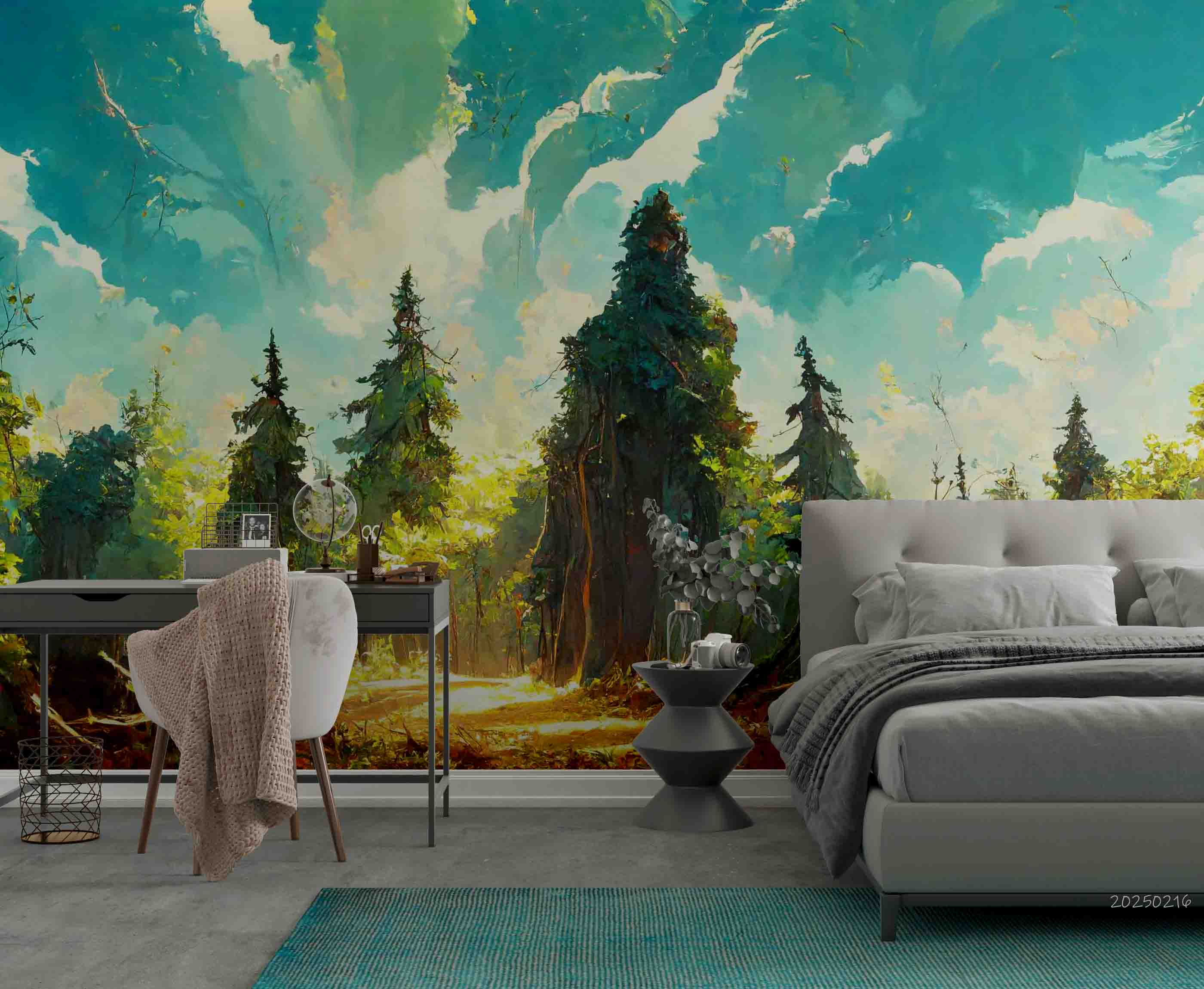3D Sky Cloud Forest Landscape Oil Painting Wallpaper Wall Mural Wall Decor Wall Art Wall Sticker Remoable Wallpaper LQH