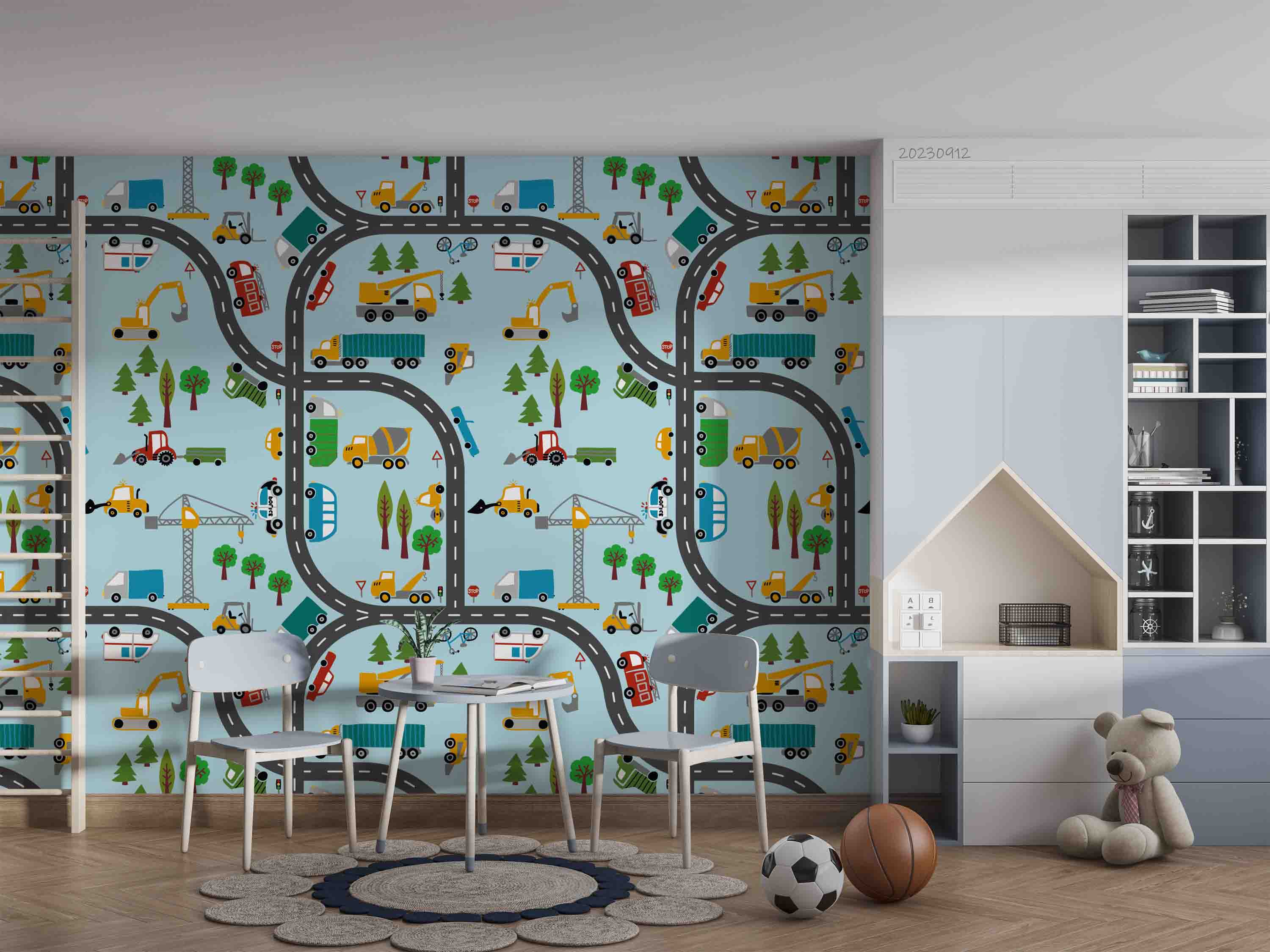 3D Cartoon Trucks Track Automobile Agitating Lorry Wall Mural Wallpaper YXL 2610