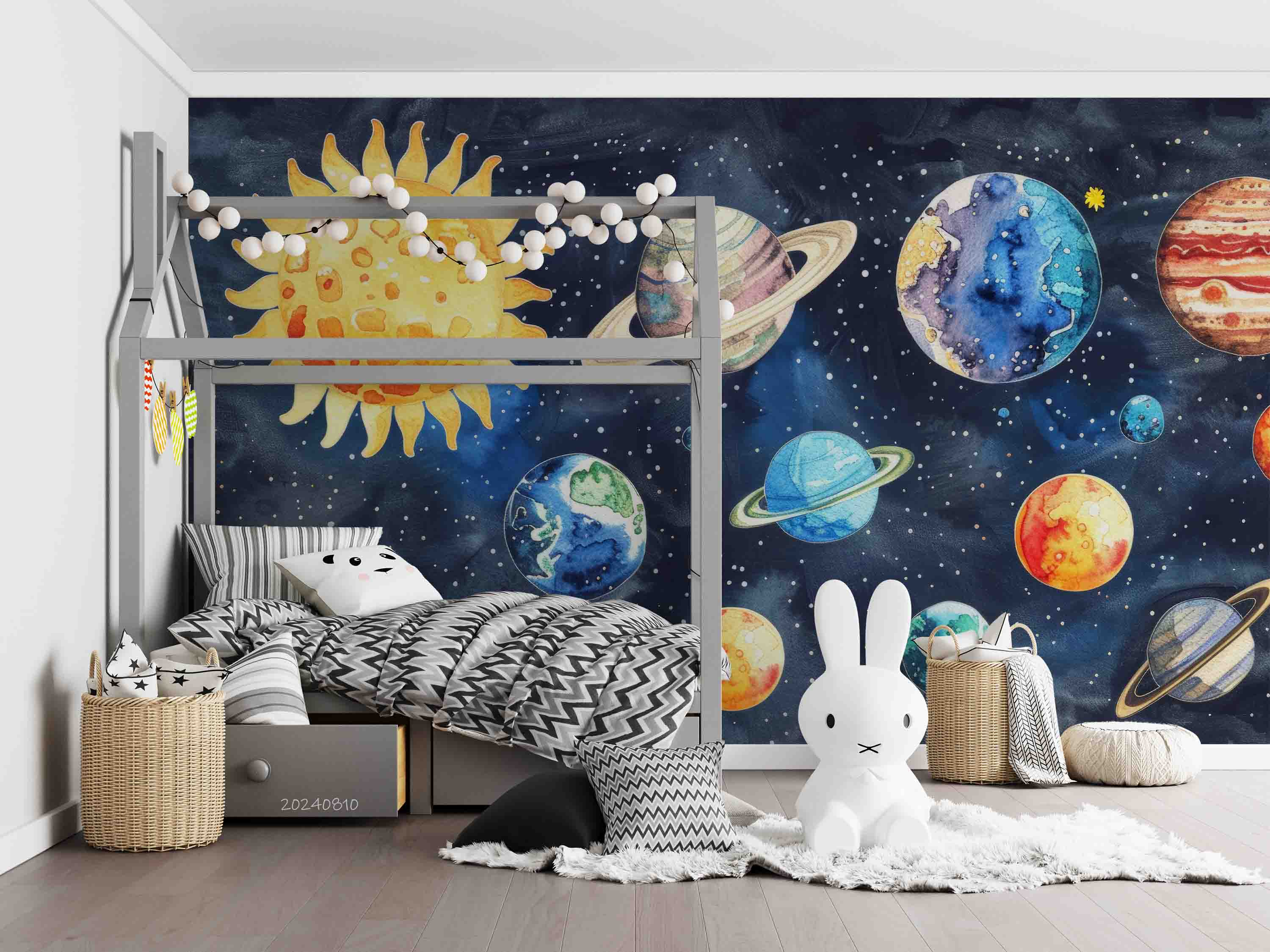 3D Watercolour The Earth Star Sun Wall Mural Wallpaper YXL 235