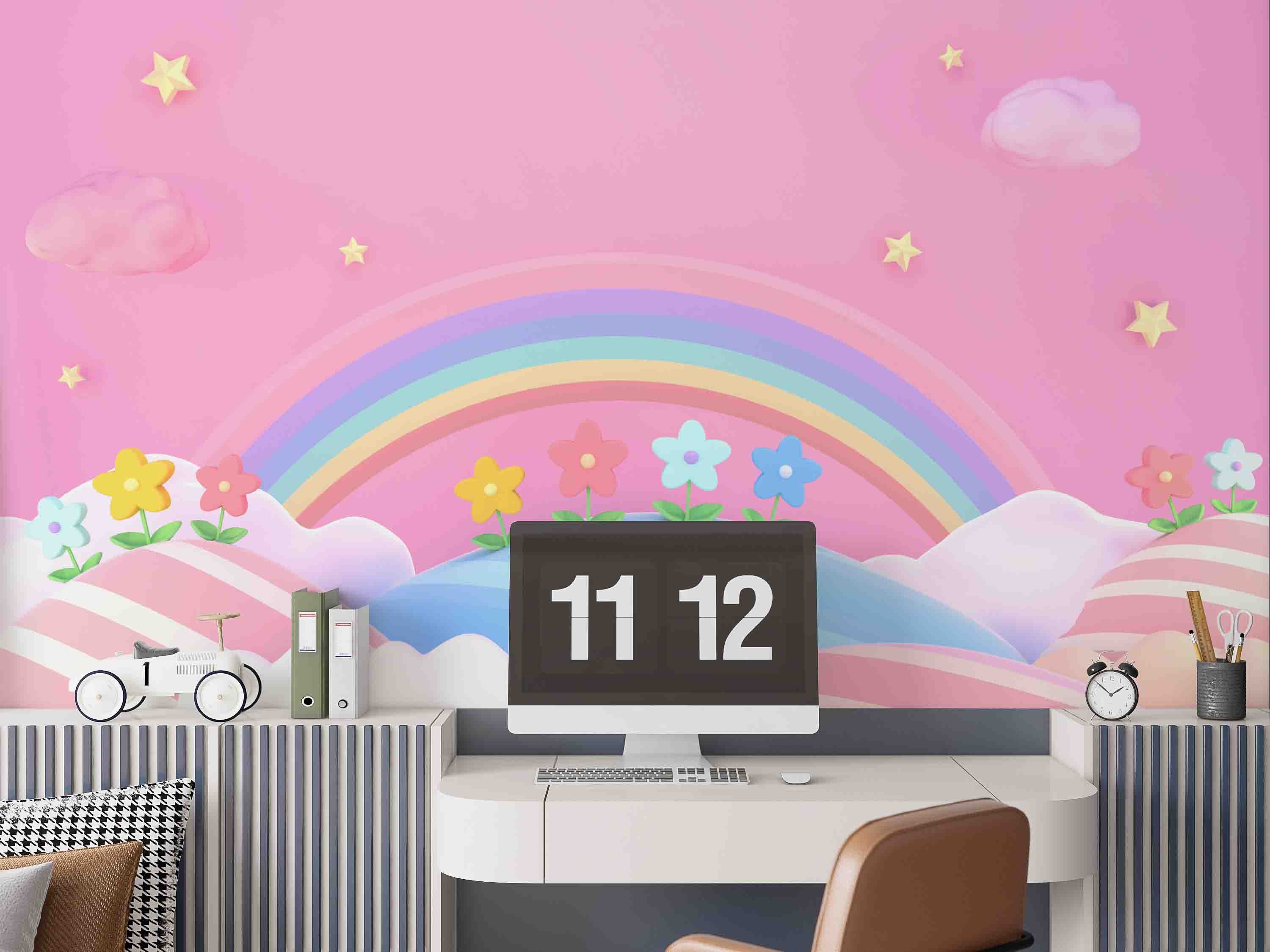 3D Pink Rainbow Background pink rainbow background mural wall mural wallpaper for girls bedroom - view 6