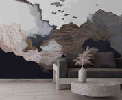 3D Abstract Illustration Brown Waves Black White Gray Wall Mural Wallpaper GD 4153- Jess Art Decoration