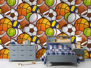 Watercolor Ball Set Sports Wallpaper sports & entertainment wall mural for games room or entertainment space - view 2