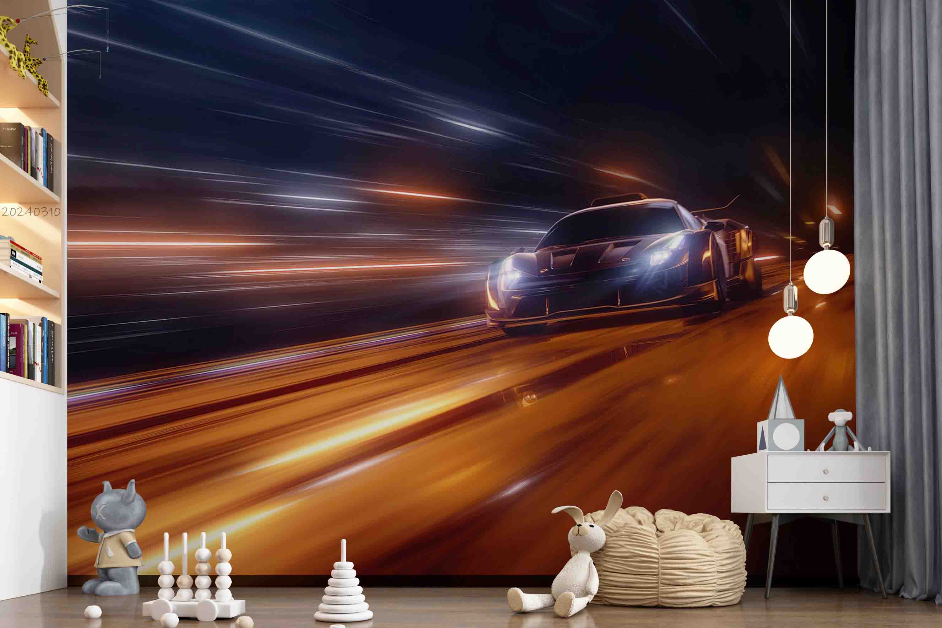 3D City Night Scene Neon Lights Sports Car Wallpaper Wall Mural Wall Decor Wall Art Wall Sticker Remoable Wallpaper