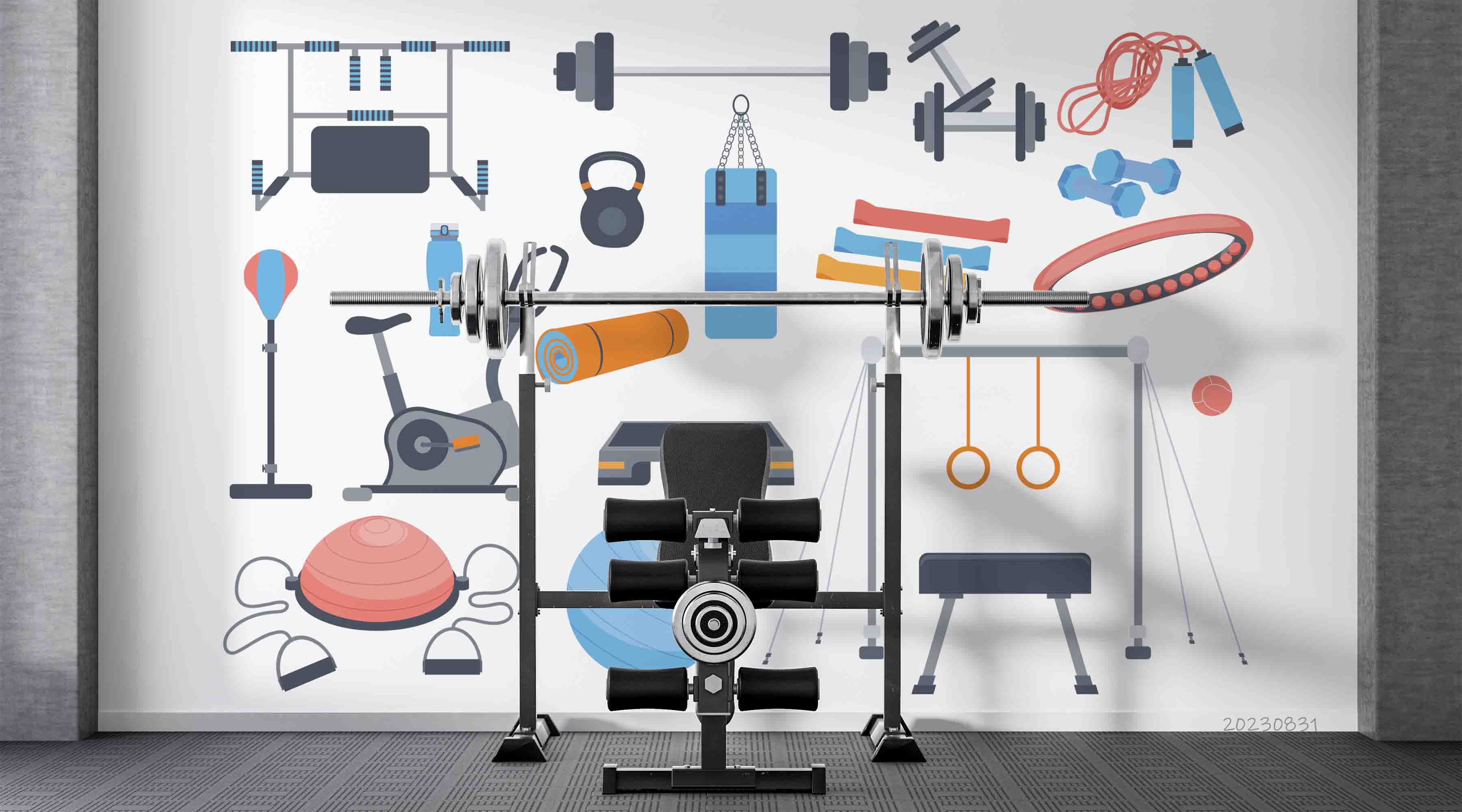 3D Fitness Equipment Dumbbell Fitness Ball Bike Wall Mural Wallpaper YXL 2403