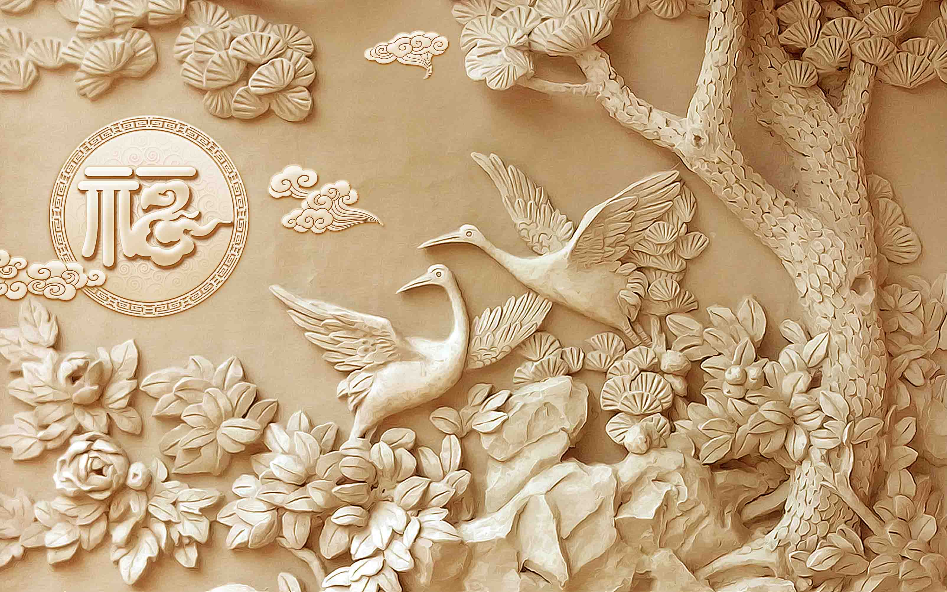 3D Aged Care Retirement Home Gerocomium Rest Home Embossed Crane Wall Mural Wallpaper 17