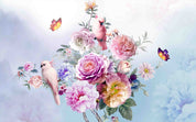 3D Floral Butterfly Parrot  Rose Wall Mural Wallpaper YXL 2630