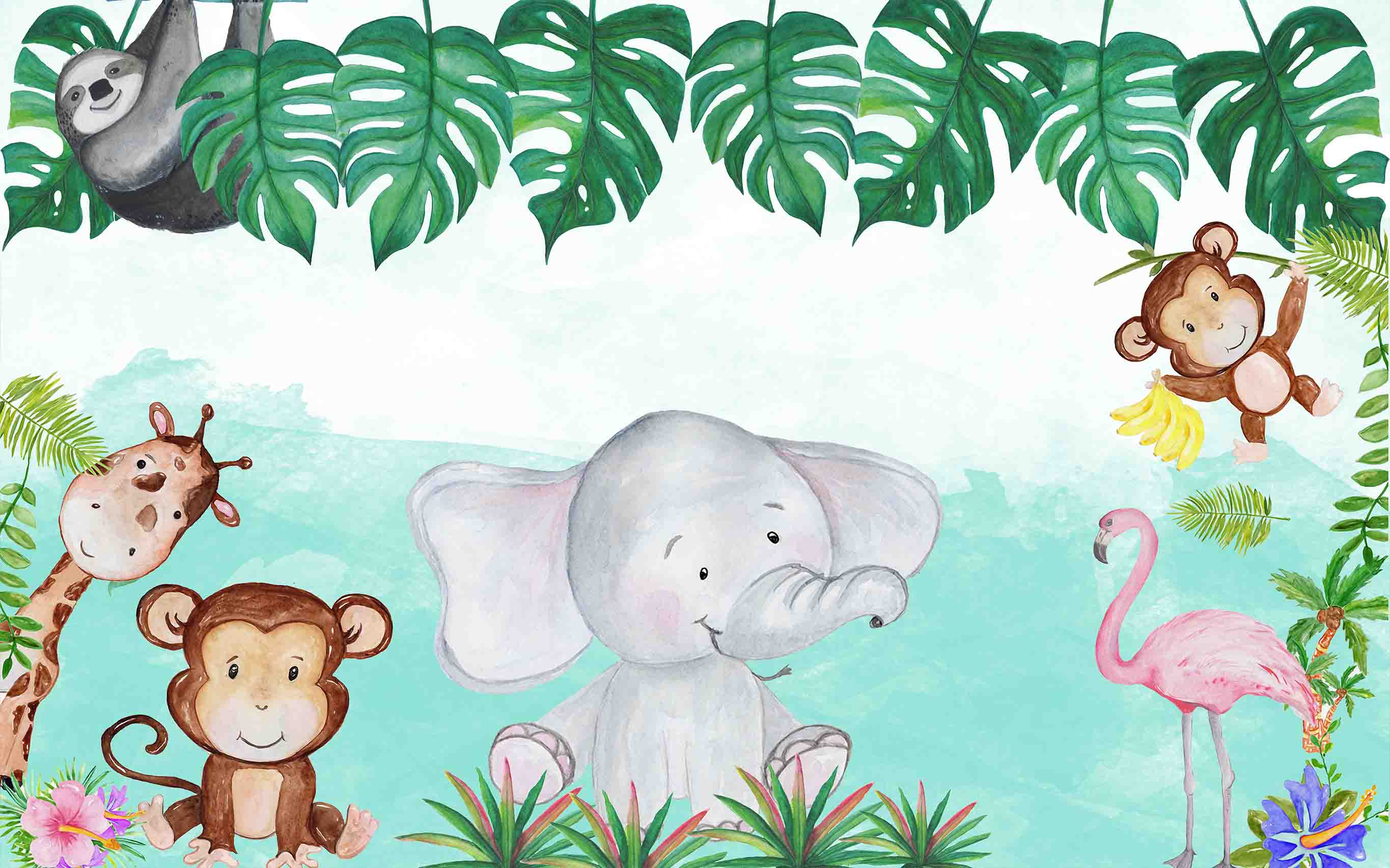 3D Animal Elephant Giraffe Flamingo Monkey Wall Mural Wallpaper YXL 2632