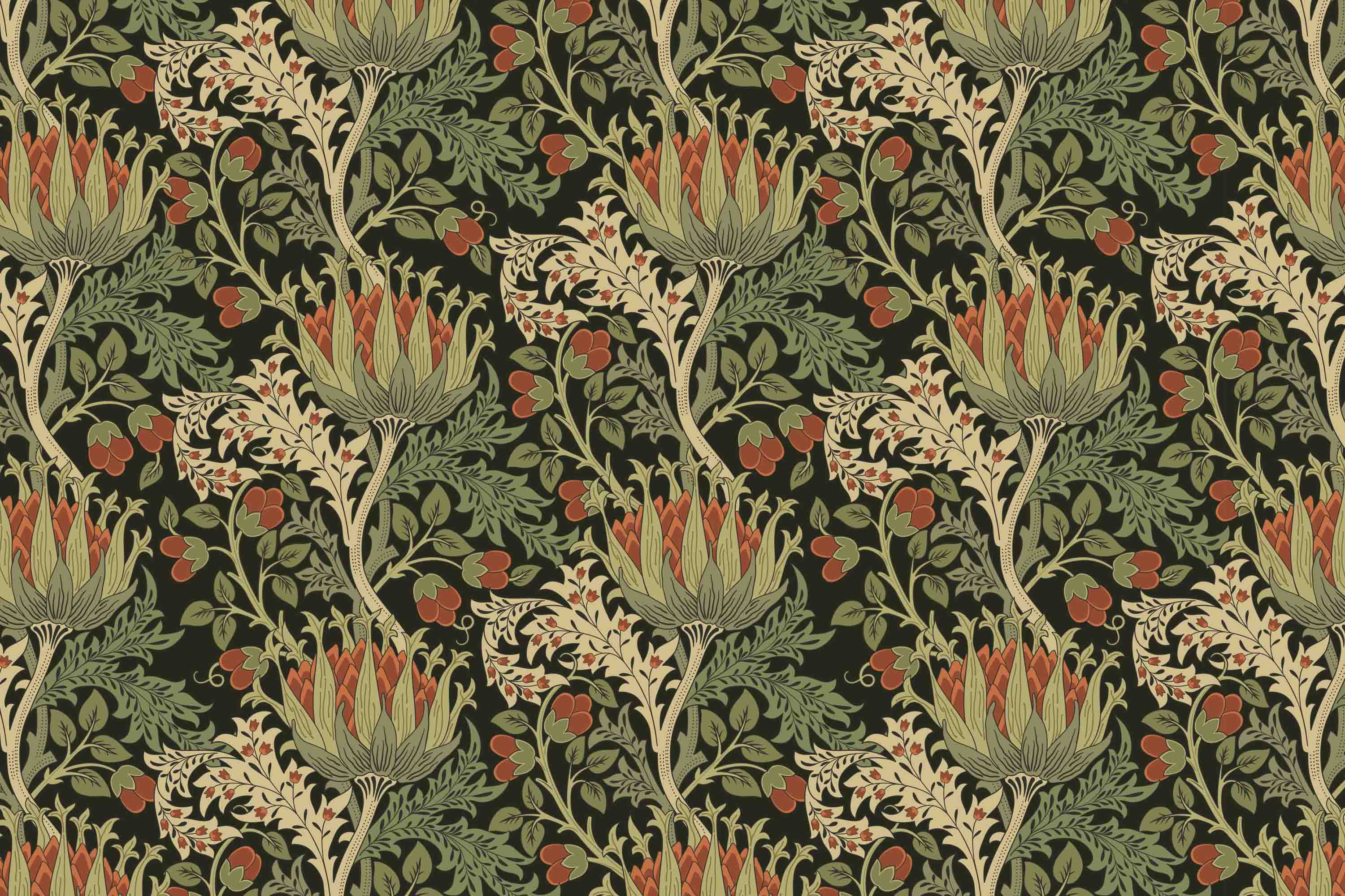 3D Vintage Red Floral Leaf William Morris Pattern Wallpaper Wall Mural Wall Decor Wall Art Wall Sticker Remoable Wallpaper