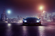 3D Black Sports Car City Night Scene Wallpaper Wall Mural Wall Decor Wall Art Wall Sticker Remoable Wallpaper