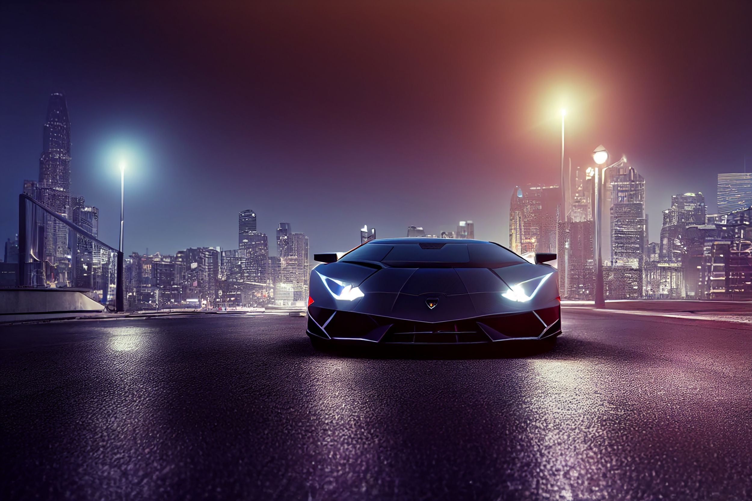 3D Black Sports Car City Night Scene Wallpaper Wall Mural Wall Decor Wall Art Wall Sticker Remoable Wallpaper