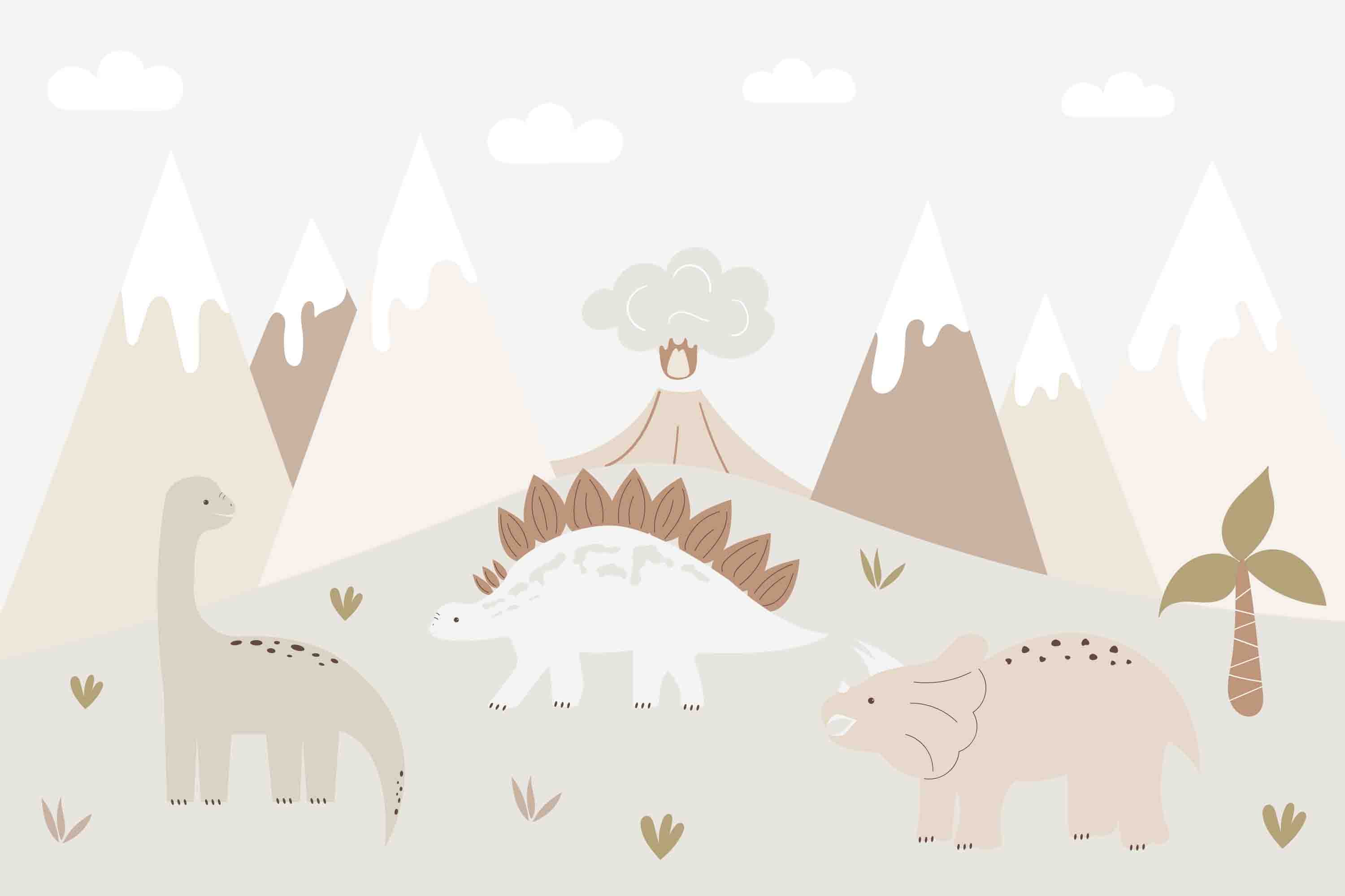 3D Mountain Dinosaur Cloud Volcano Wall Mural Wallpaper YXL 336