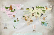 3D World Map Hydrogen Balloon Zoon Wall Mural Wallpaper YXL 356