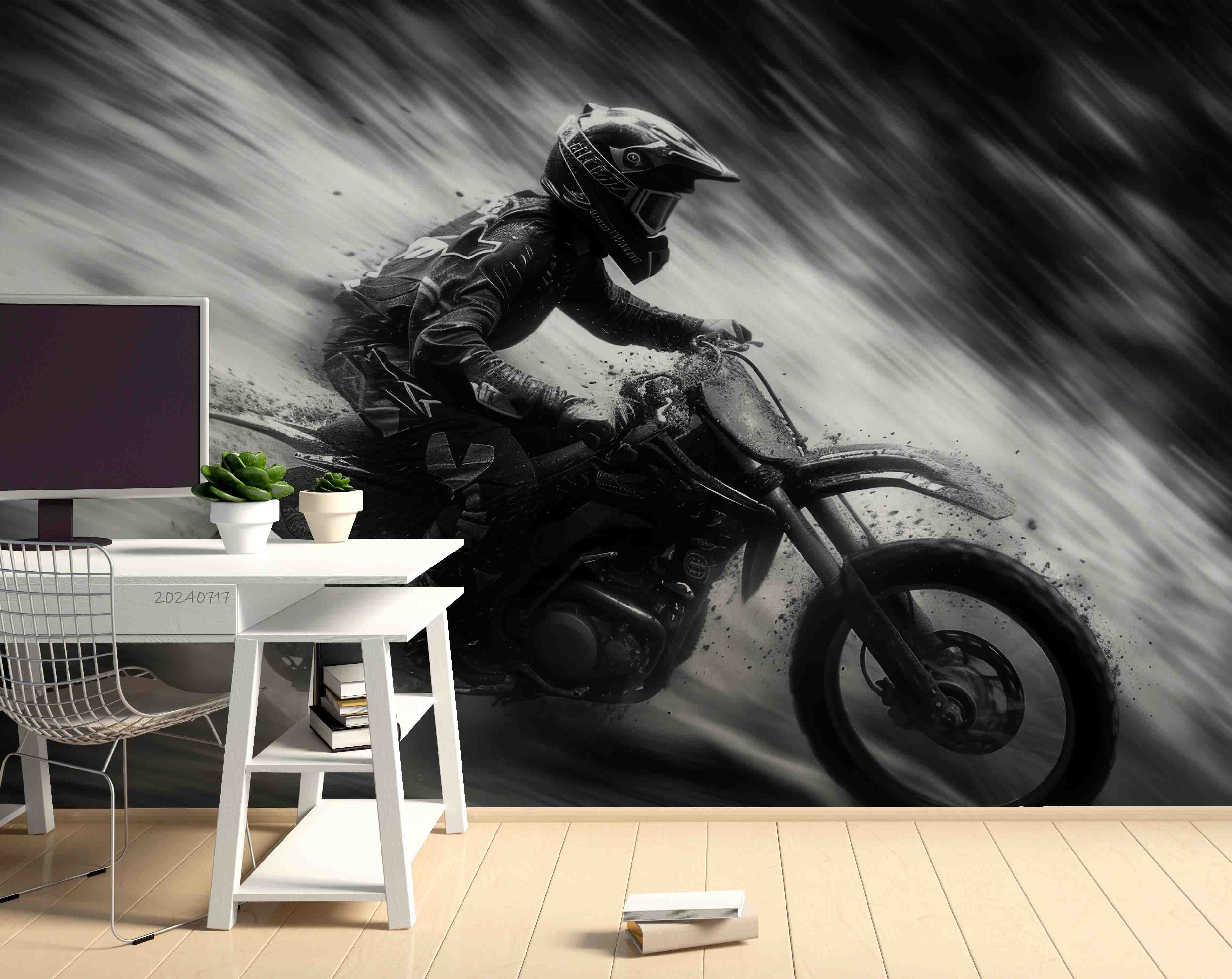 3D Sea Spindrift Person Motorbike Mud Gray Wall Mural Wallpaper YXL 76