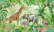 3D Animal Tree Elephant Giraffe  Parrot Cheetah Tiger Wall Mural Wallpaper YXL 2552