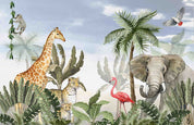 3D Animal Tree Giraffe Elephant  Flamingo Cheetah Parrot Monkey Wall Mural Wallpaper YXL 2556