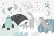 3D Mountain Dinosaur The Earth Rocket Wall Mural Wallpaper YXL 371