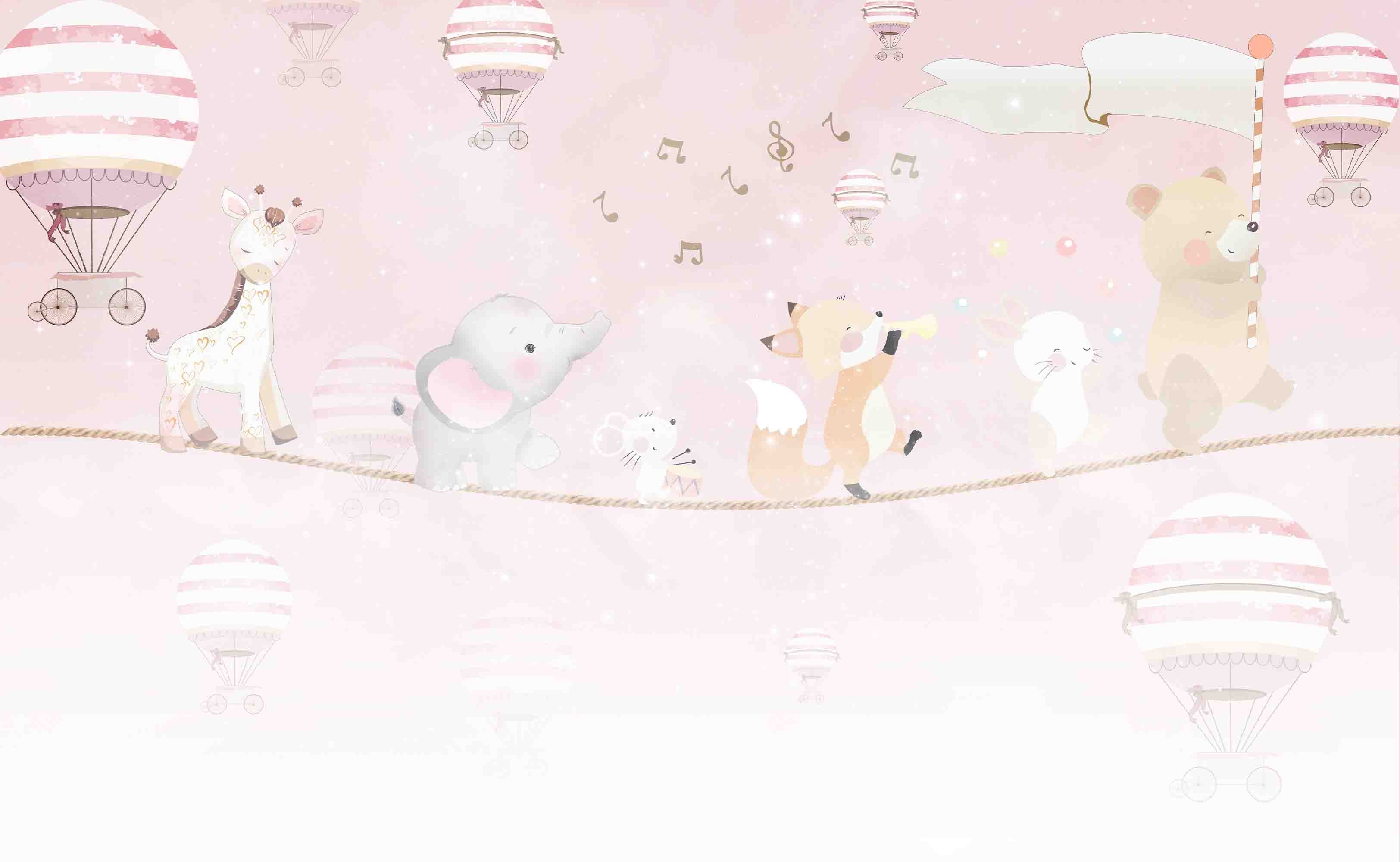 3D Bear Mouse Fox Elephant Rabbit Deer Hydrogen Balloon Wall Mural Wallpaper YXL 389