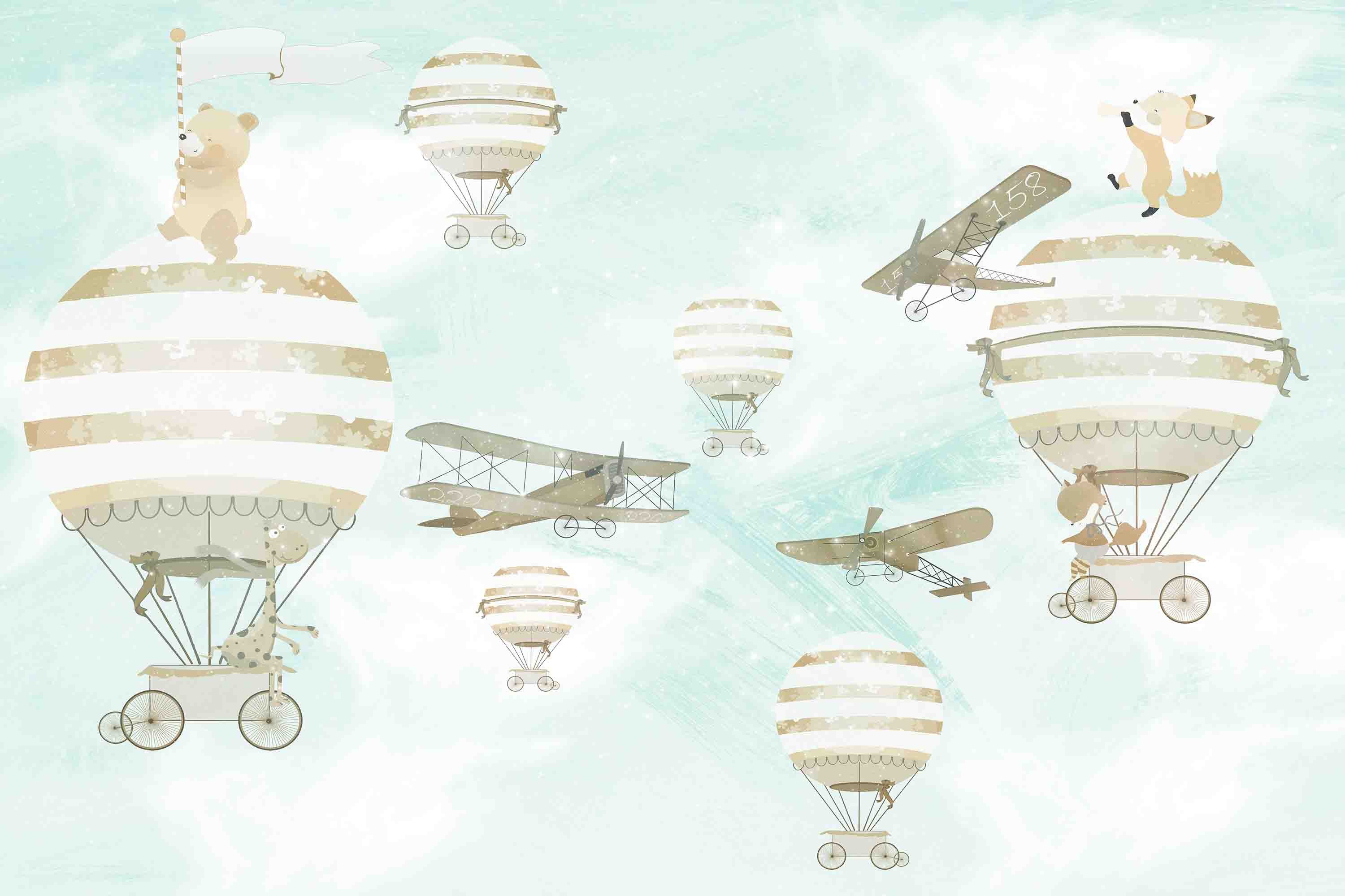 3D Hydrogen Balloon Aircraft Sky Cloud Wall Mural Wallpaper YXL 402