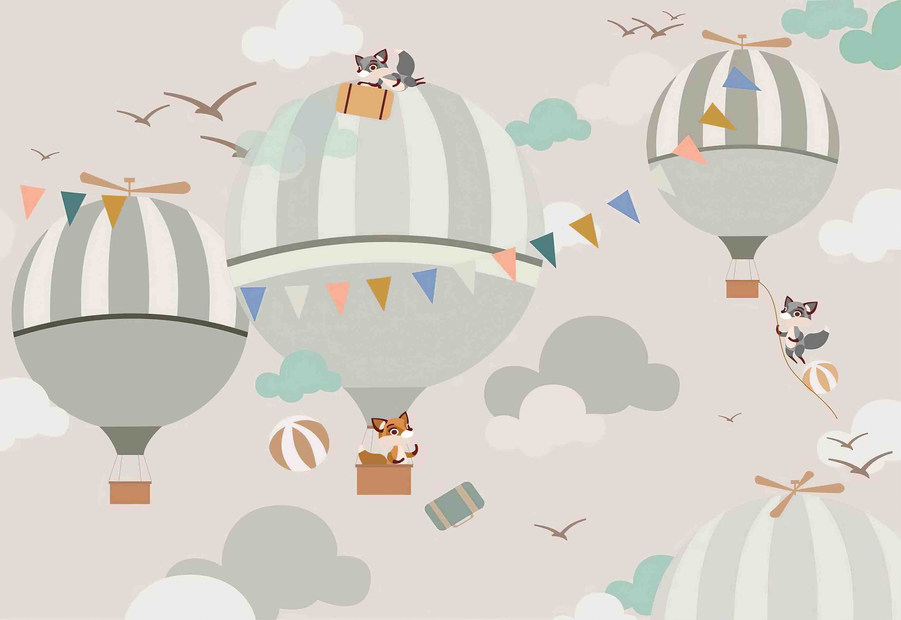 3D Play Centre Amusement Park Funfair Carnie Cartoon Air Balloon Wall Mural Wallpaper 26