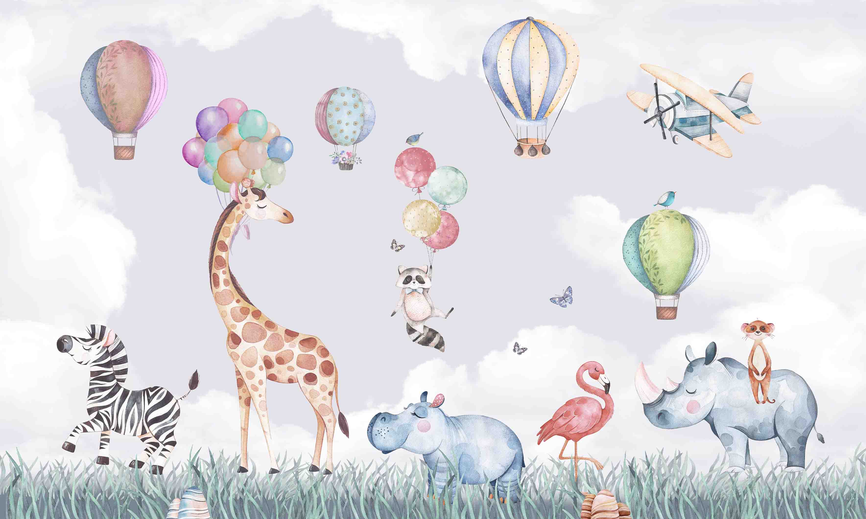 3D Play Centre Amusement Park Funfair Carnie Cartoon Animals Air Balloon Wall Mural Wallpaper 25