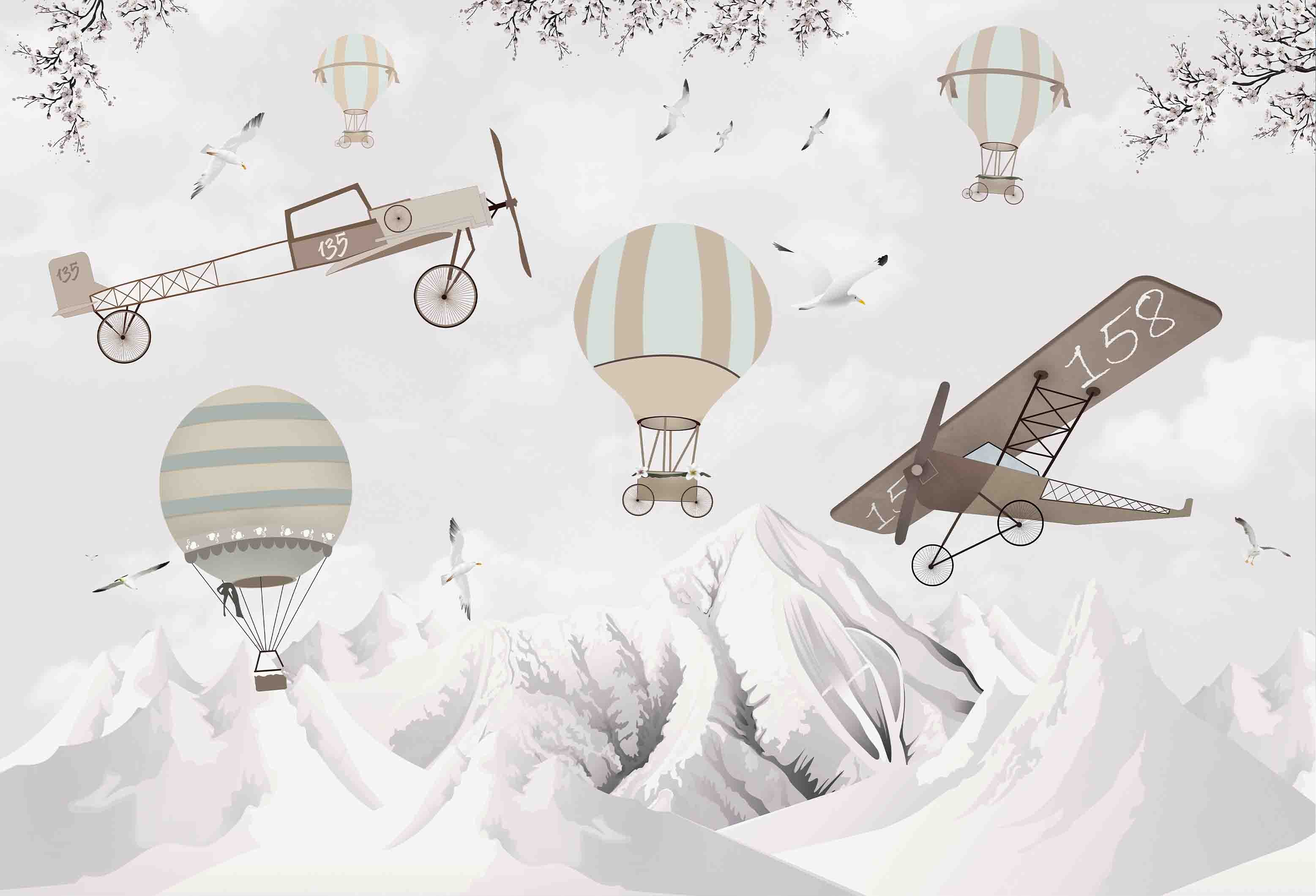 3D Play Centre Amusement Park Funfair Cartoon Mountain Air Balloon Wall Mural Wallpaper 23