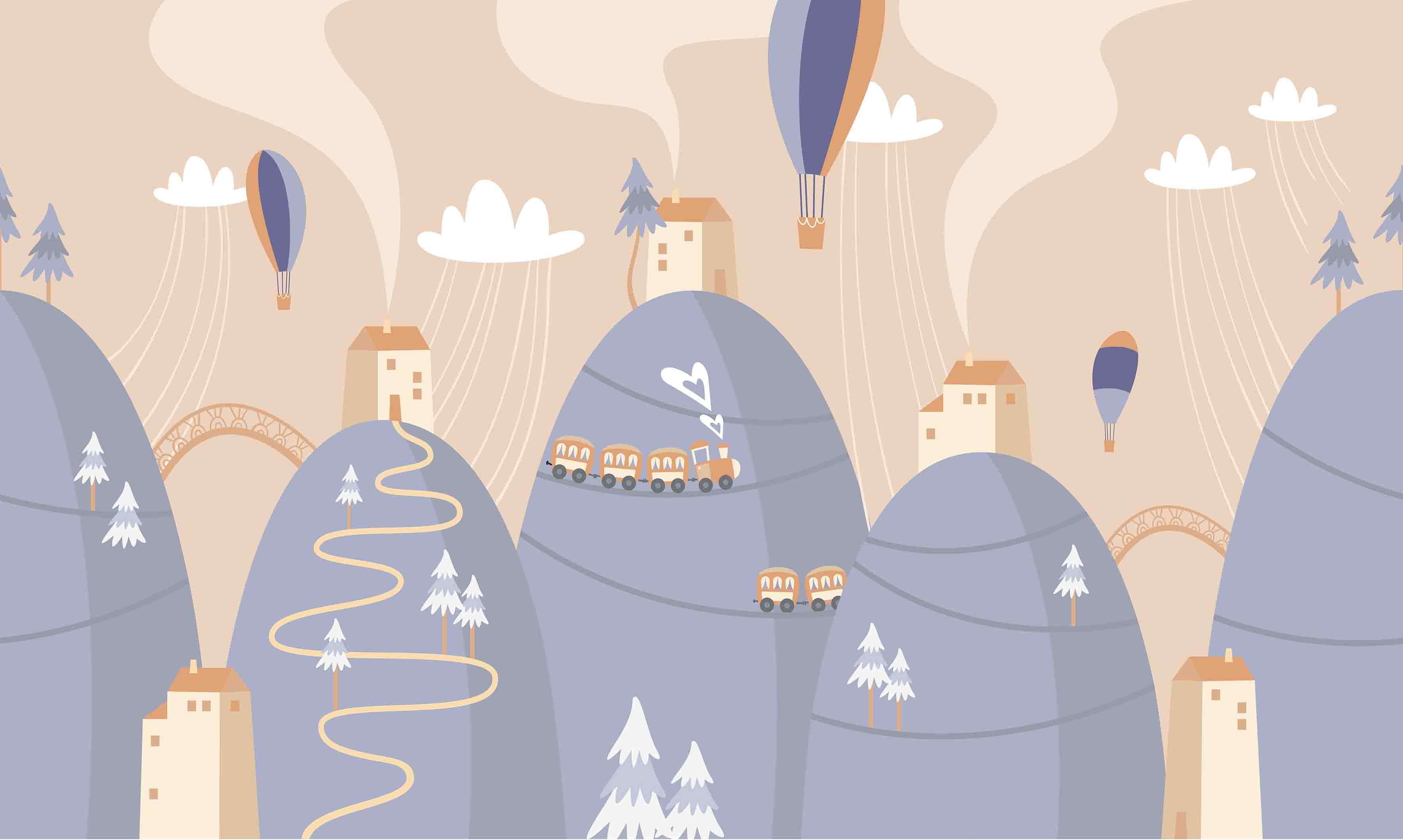 3D Play Centre Amusement Park Funfair Carnie Cartoon Mountains Wall Mural Wallpaper 21