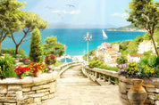 3D Aged Care Retirement Home Gerocomium Rest Home Streetscape Scenery Sea Wall Mural Wallpaper 16